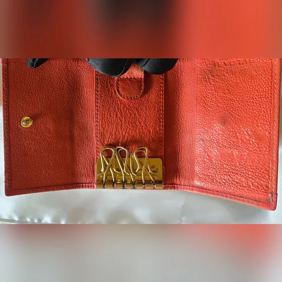 BVLGARI Orange Leather Wallet with Gold Emblem - Picture 8 of 11